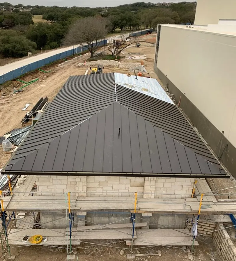 Metal roof new construction with scaffolding in Pawling